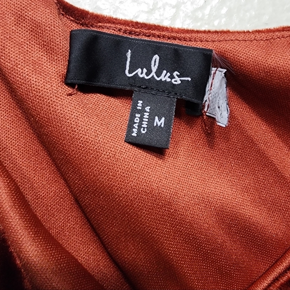 Lulus Coveted Confidence Rust Orange Velvet Asymmetrical Maxi Dress M Wedding - Picture 9 of 9